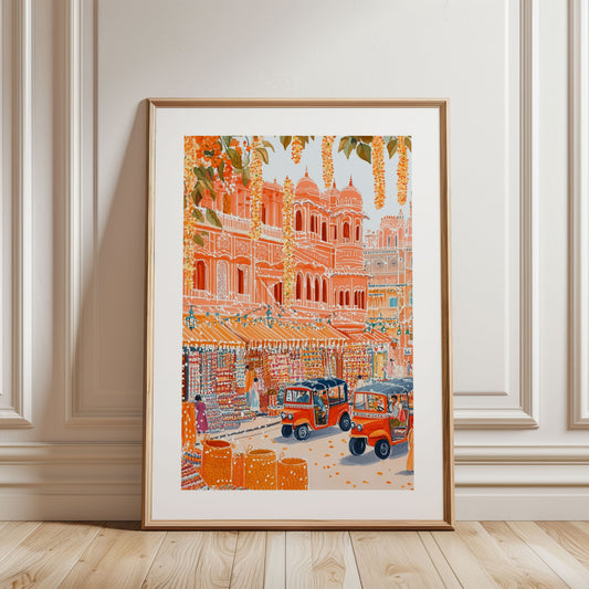 Jaipur India Wall Art – Pink City Street Poster, Indian Travel Print, Vibrant Cultural Decor