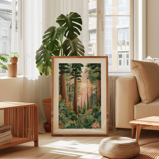 Redwood National Park Poster – California Forest Wall Art, Vintage Nature Travel Print