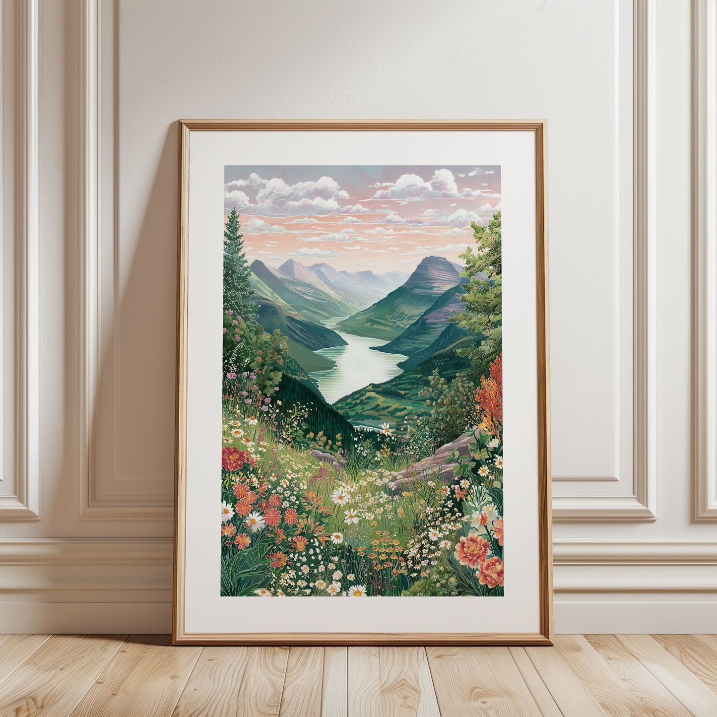 Glacier National Park Mountain Lake Poster — Hidden Lake Overlook Wildflower Print