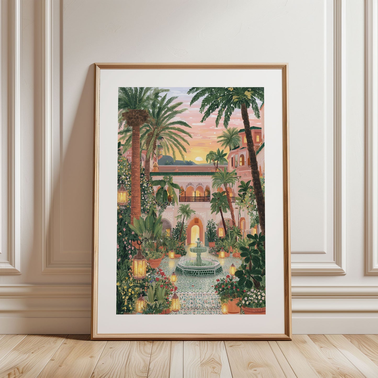 Moroccan Riad Poster — Marrakech Travel Art Print (Luxury Boho Courtyard Decor)