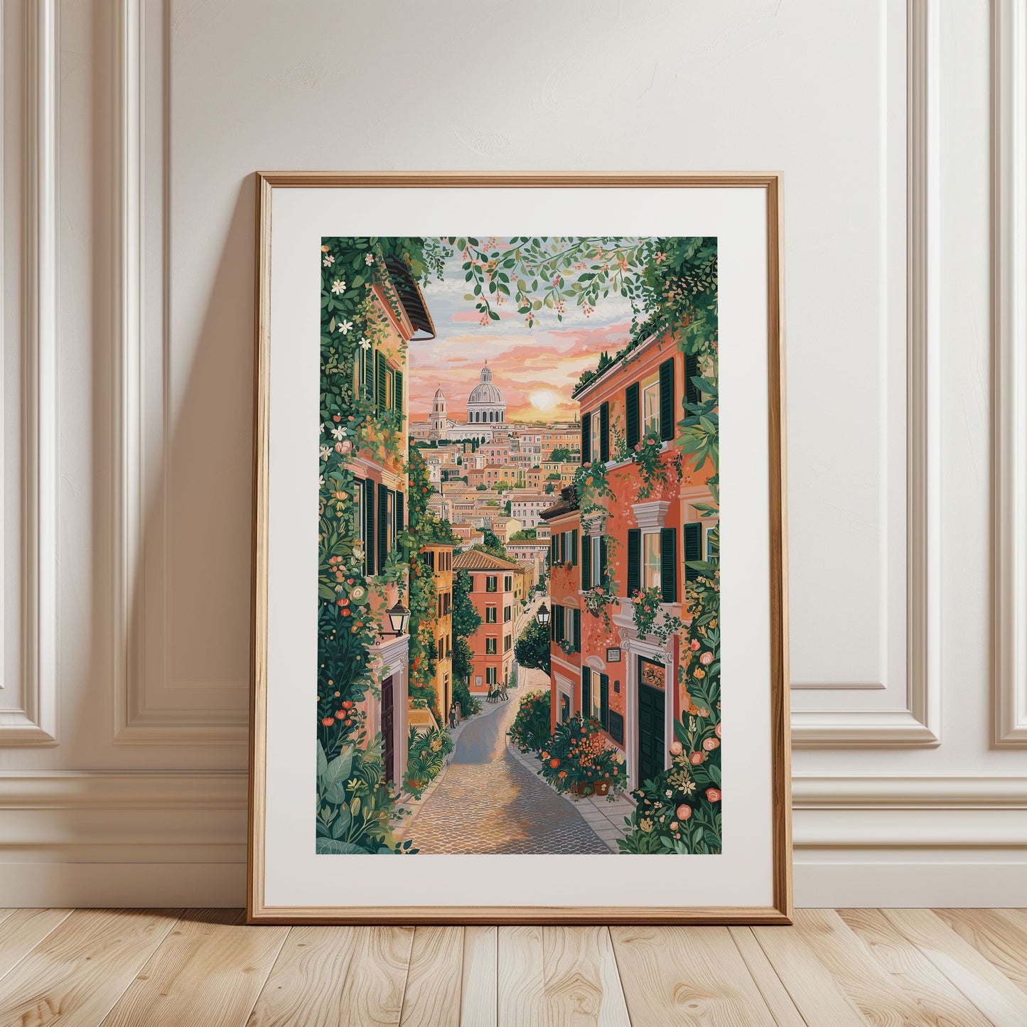 Rome Romantic Street Scene Poster — Sunset Italy Travel Wall Art