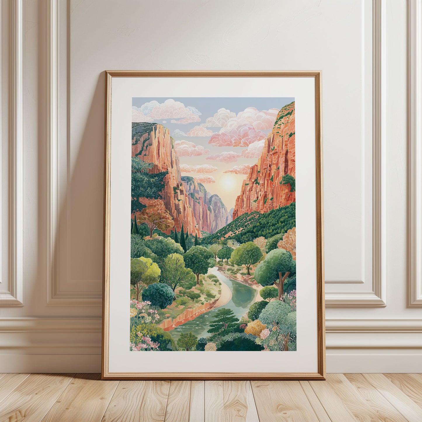 Zion National Park Travel Poster — Red Rock Canyon Desert Mountain Wall Art