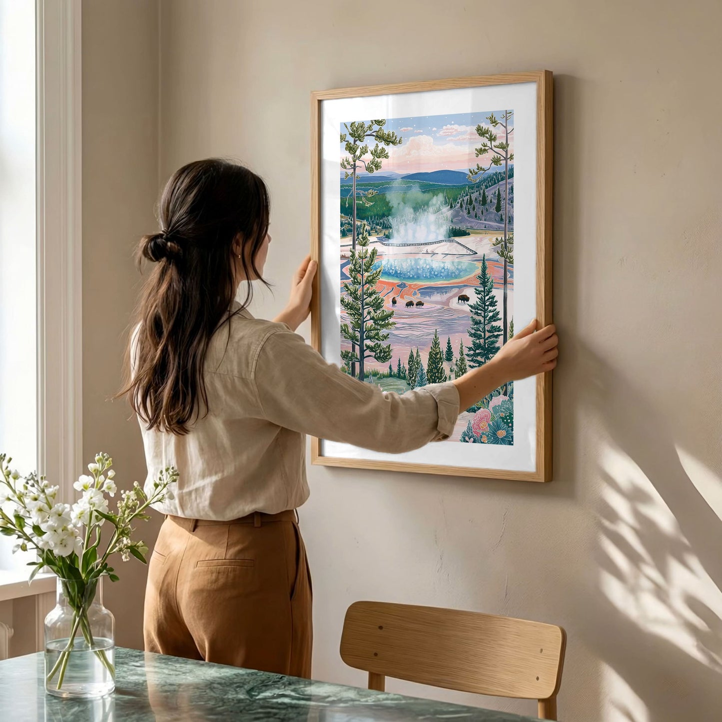 Yellowstone National Park Poster — Grand Prismatic Spring Illustration