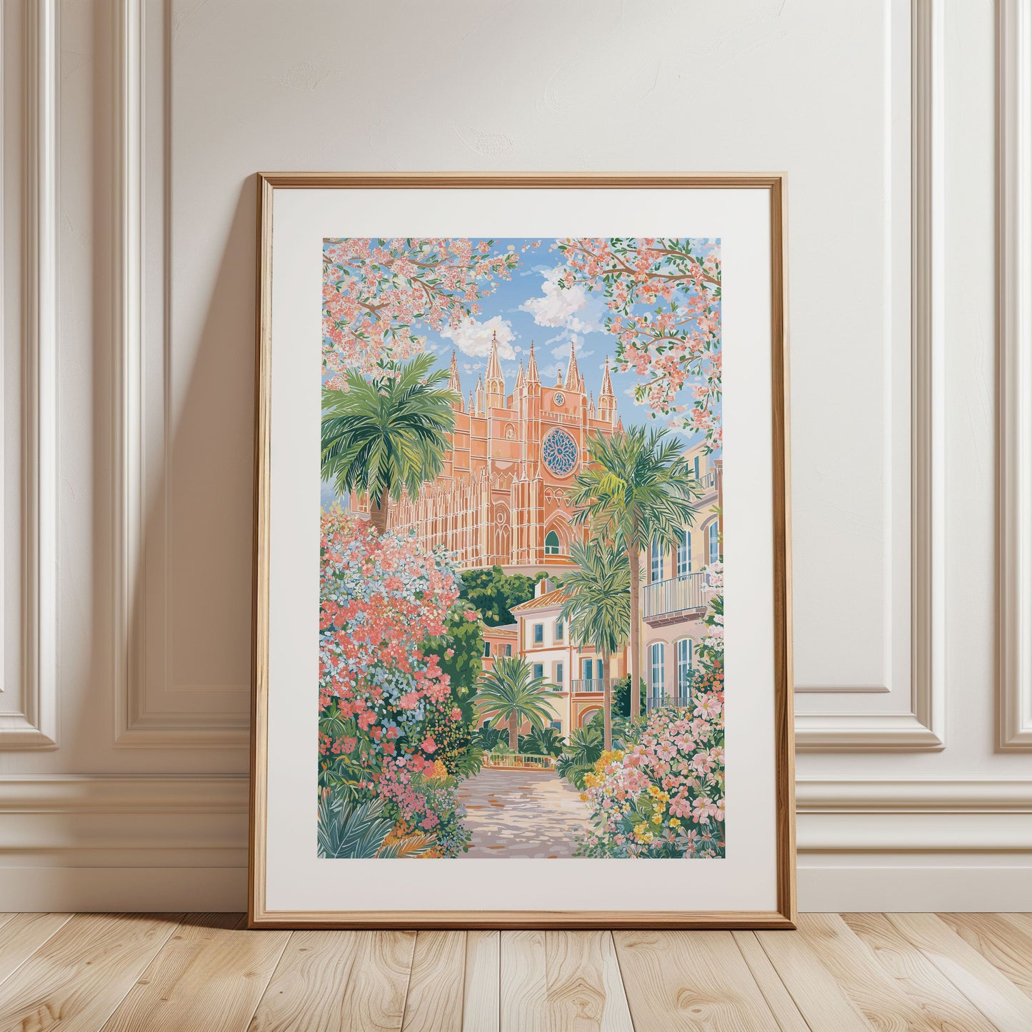 Mallorca Cathedral (La Seu) Travel Poster — Palma de Mallorca Pink Coastal Wall Art