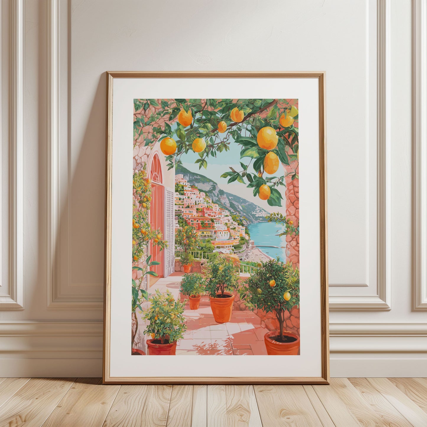 Amalfi Coast Lemon Terrace Poster — Positano Mediterranean Summer Wall Art