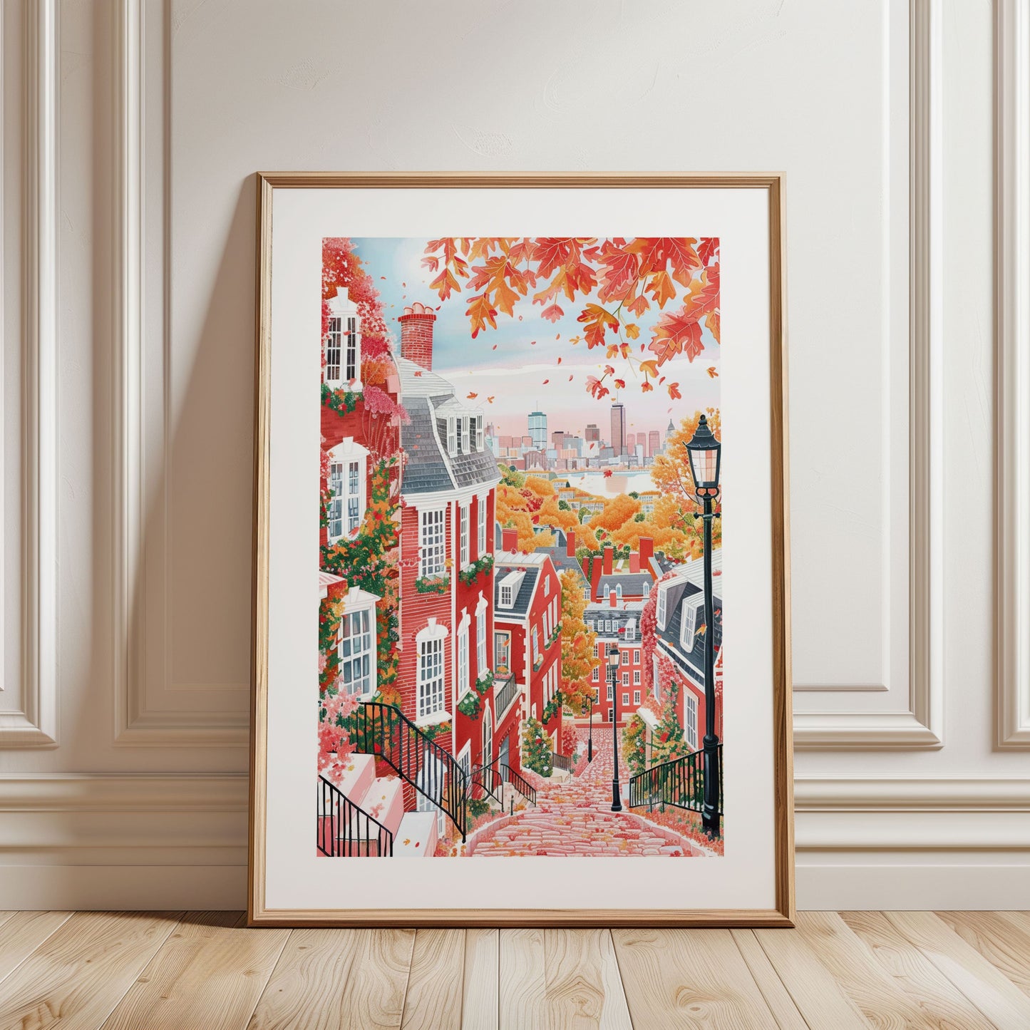 Boston in Fall Poster — Storybook Boston Common & Beacon Hill Autumn Wall Art