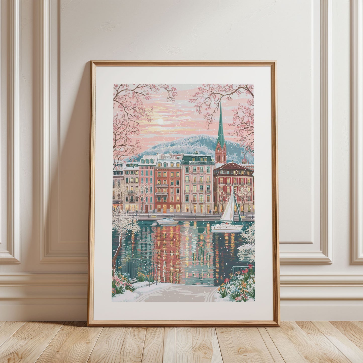 Zurich Switzerland Poster — Alpine Winter Lake Wall Art (Cozy Travel/Christmas Gift)
