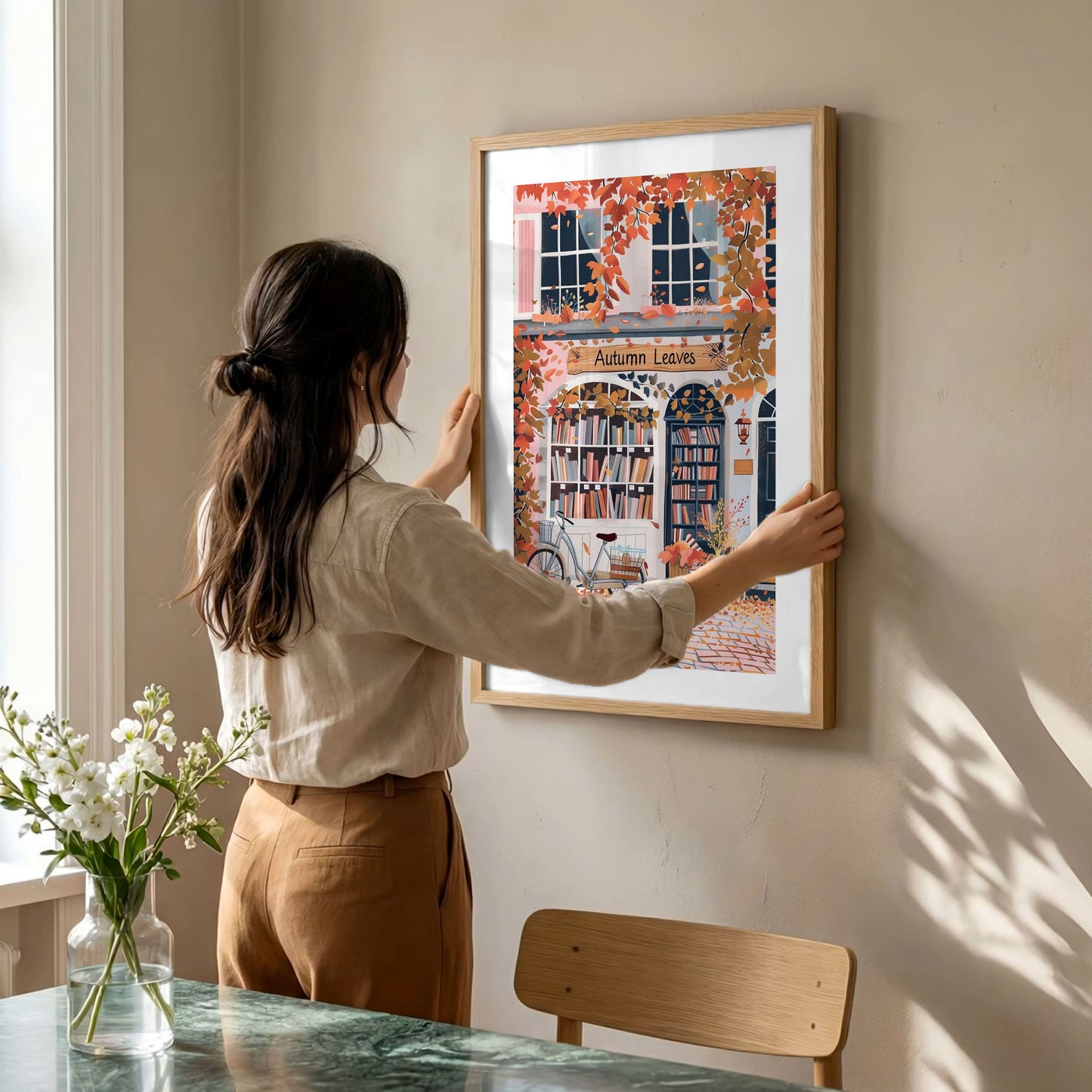 New England Bookshop Poster — Autumn Bookstore Wall Art (Watercolor Giclée)