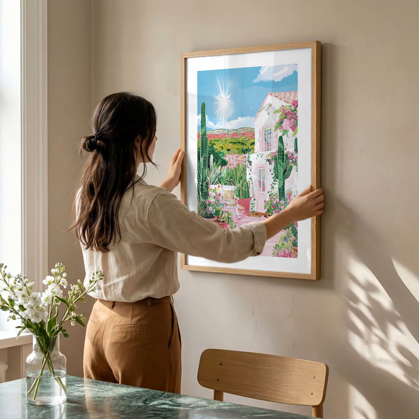 Texas Desert Poster — Southwestern Gouache Cactus & Adobe Wall Art