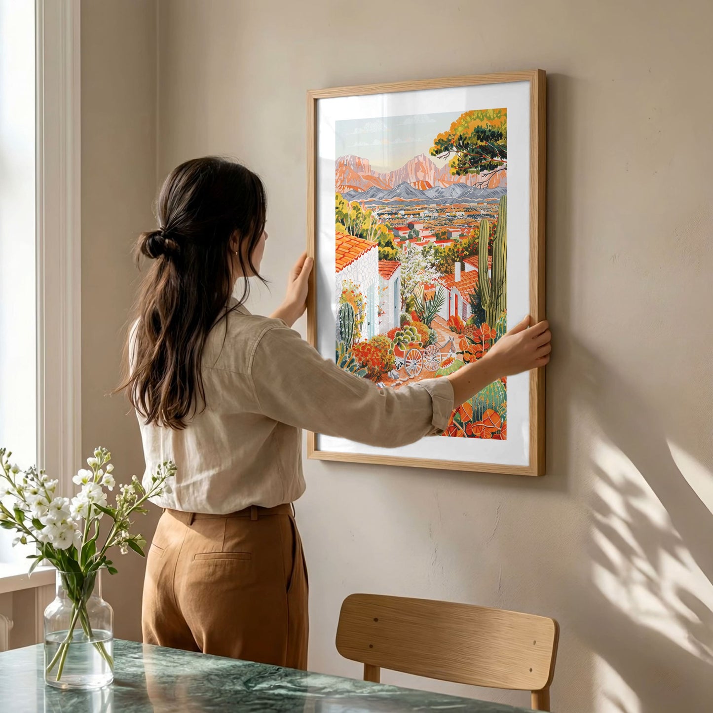 Mexican Adobe Desert Rolled Poster — Cactus Garden Terracotta Travel Art