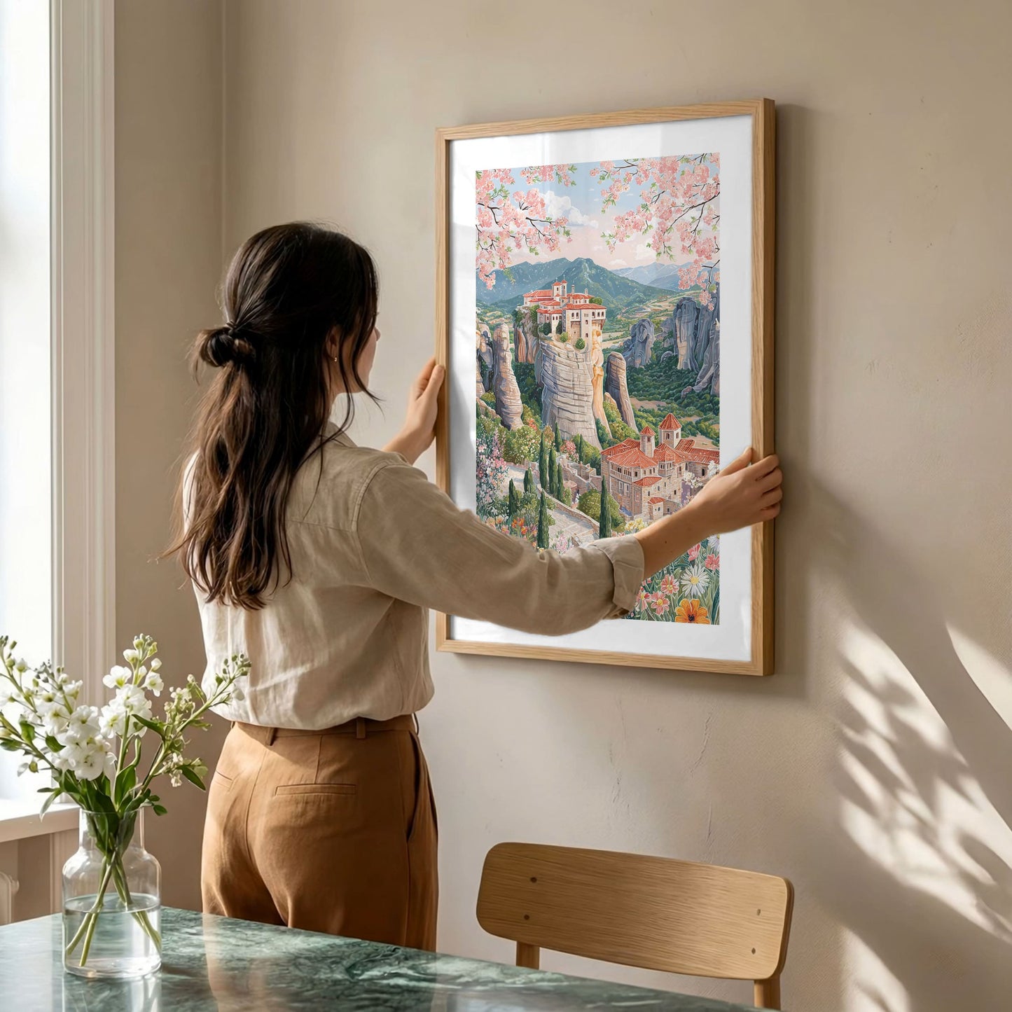 Meteora Greece Travel Poster — Monastery Landscape Wall Art