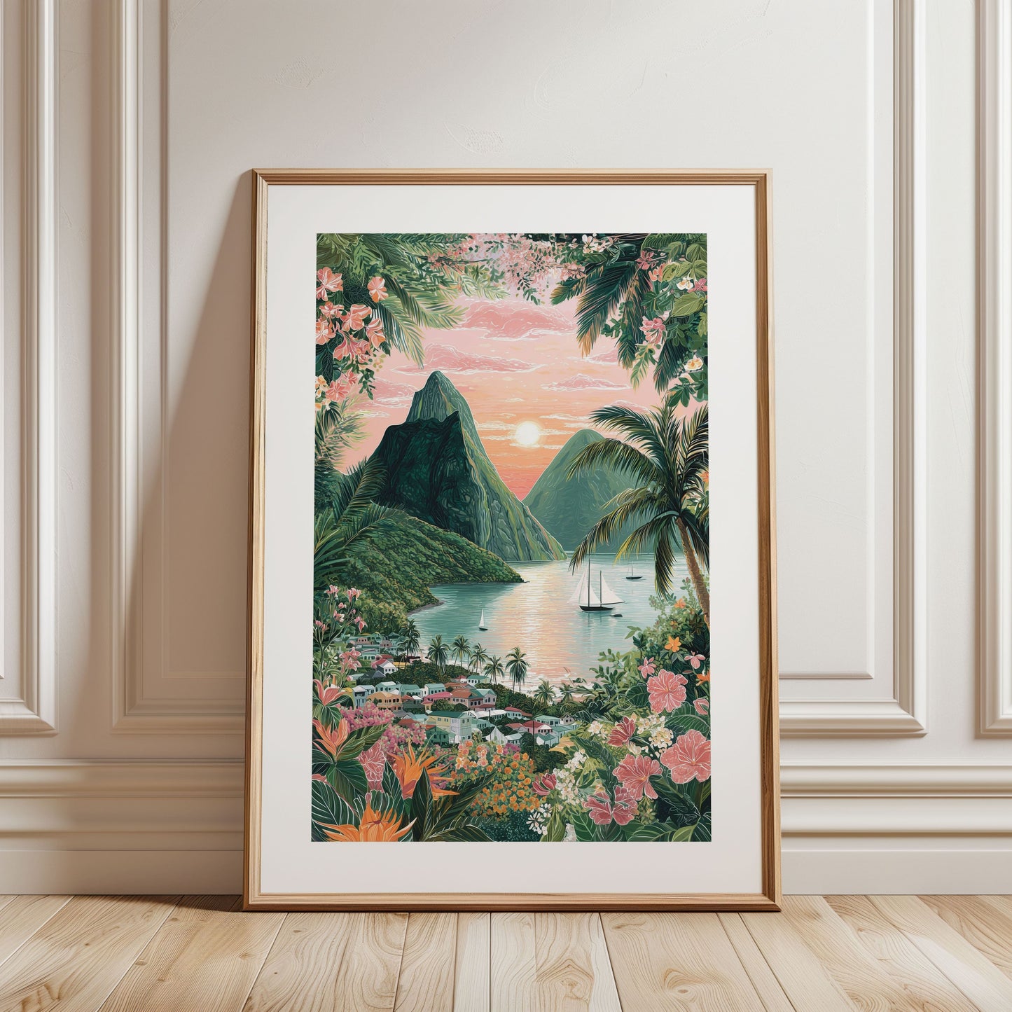St. Lucia Pitons Poster — Caribbean Travel Wall Art | Tropical Island Decor