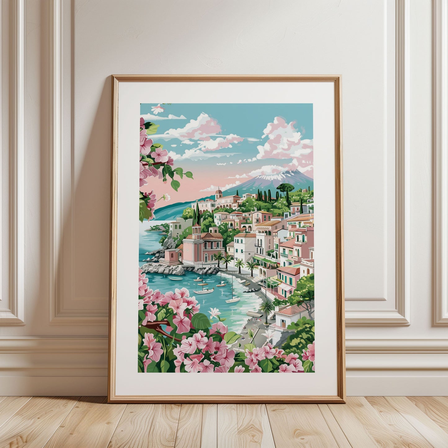 Taormina Sicily Travel Poster — Mount Etna Coastal Wall Art