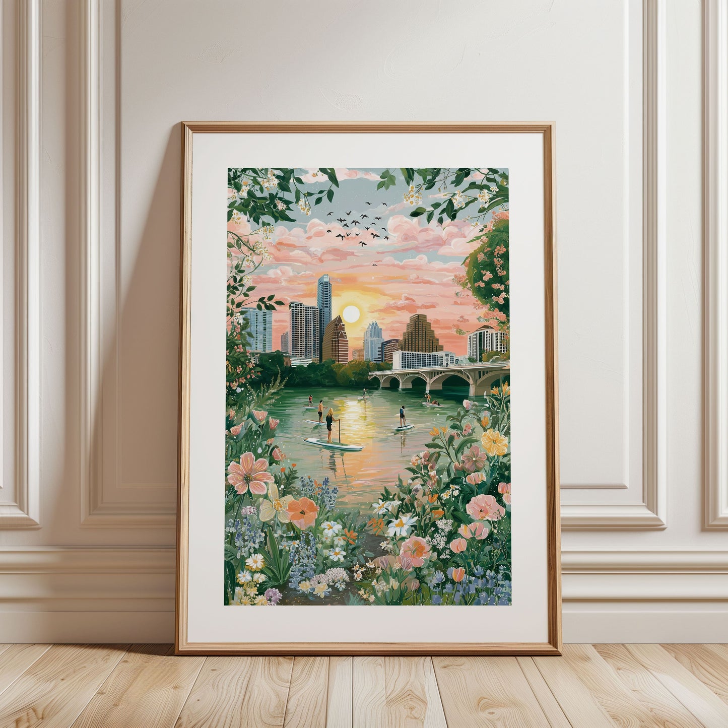 Austin Skyline Poster — Lady Bird Lake & Congress Avenue Bridge Travel Print