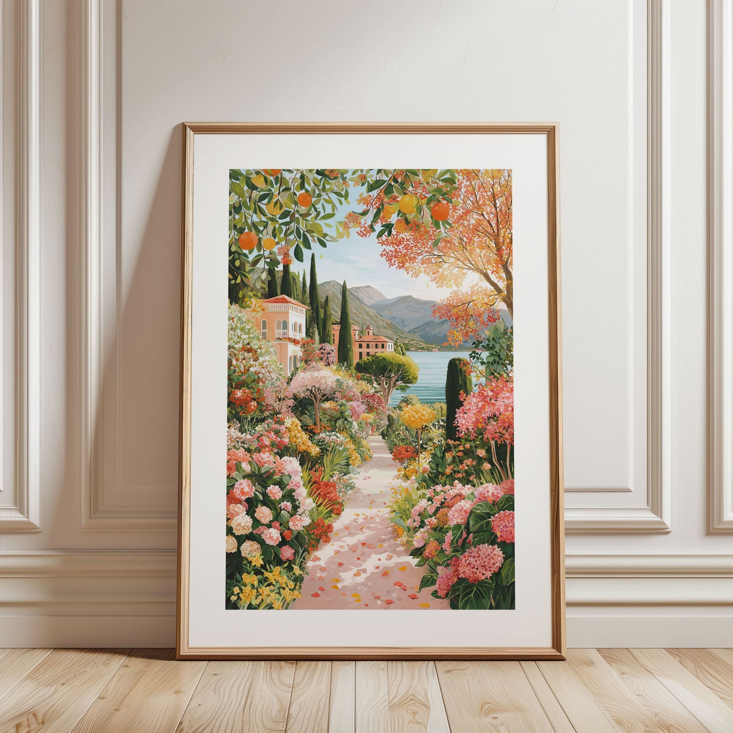 Lake Como Garden Poster – Italian Floral Wall Art, Romantic Mediterranean Travel Print
