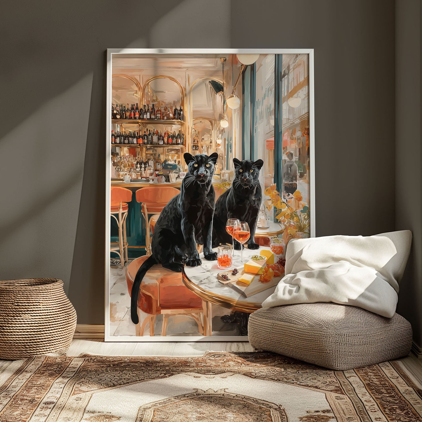 Paris Panther Poster – Luxury Animal Wall Art, French Wine Bar Print