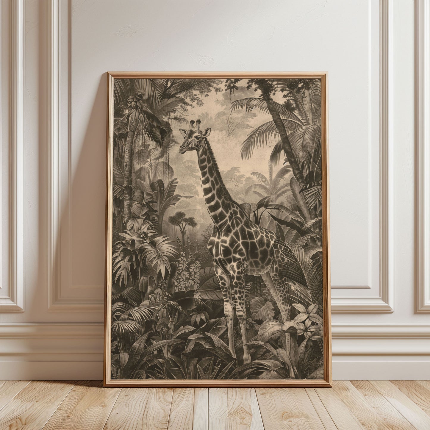 Vintage Giraffe Jungle Poster – Antique Safari Wall Art, Monochrome Wildlife Print