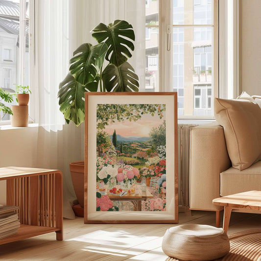 Provence Summer Garden Poster – Mediterranean Landscape Wall Art, Vintage Floral Travel Print