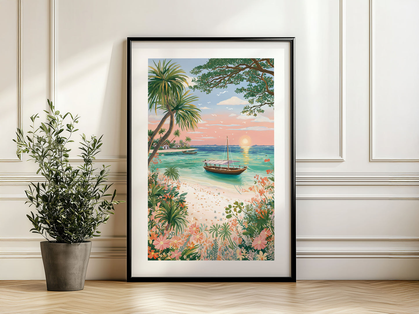 Zanzibar Beach Poster – Tropical Sunset Wall Art, Ocean Travel Print Coastal Decor