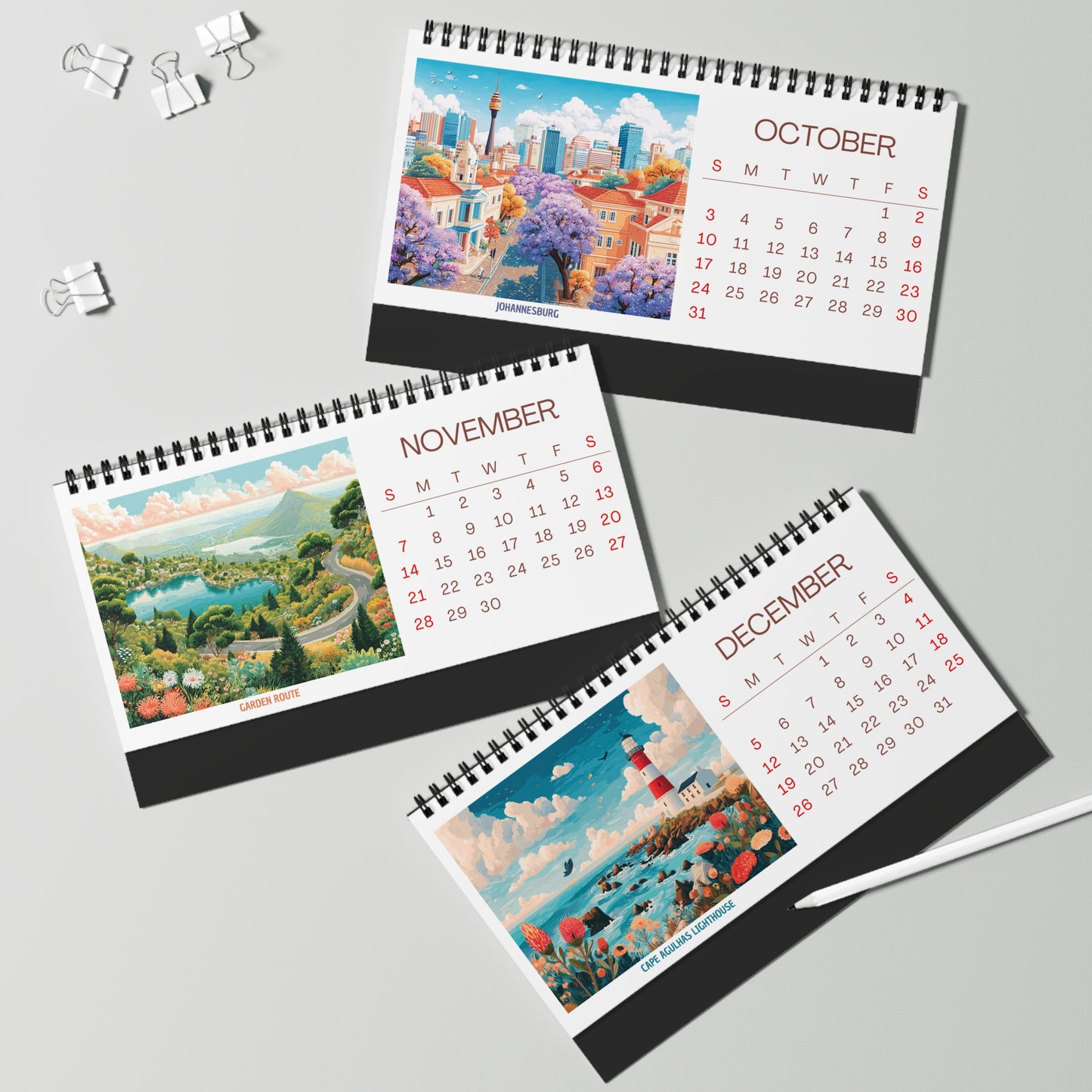 2027 South Africa Desktop Calendar — Scenic Monthly Planner