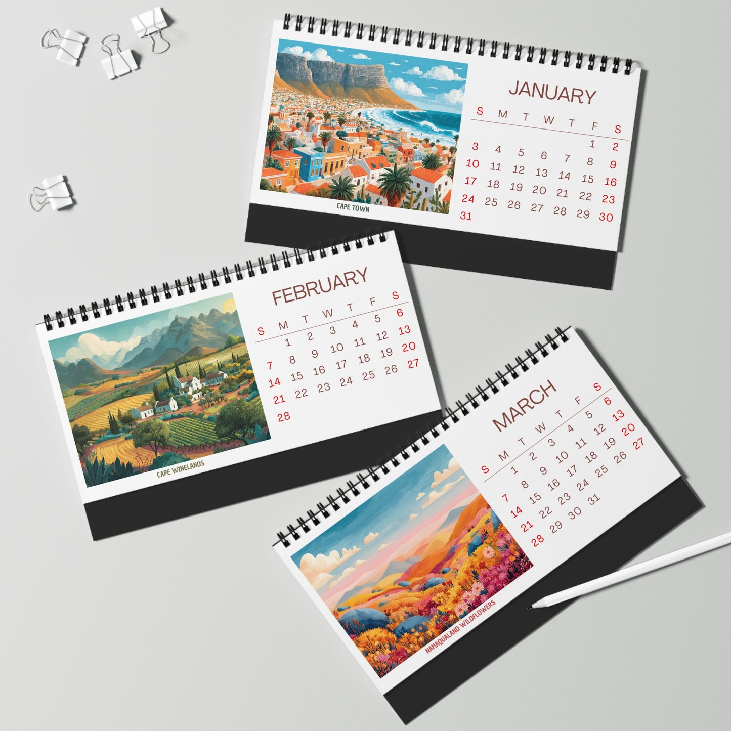 2027 South Africa Desktop Calendar — Scenic Monthly Planner