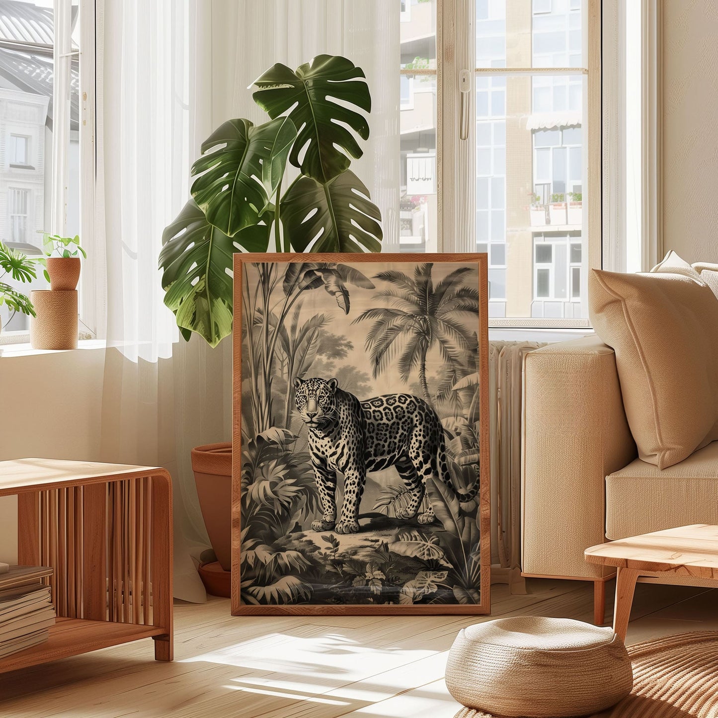 Vintage Leopard Jungle Poster – Antique Safari Wall Art, Monochrome Wildlife Print