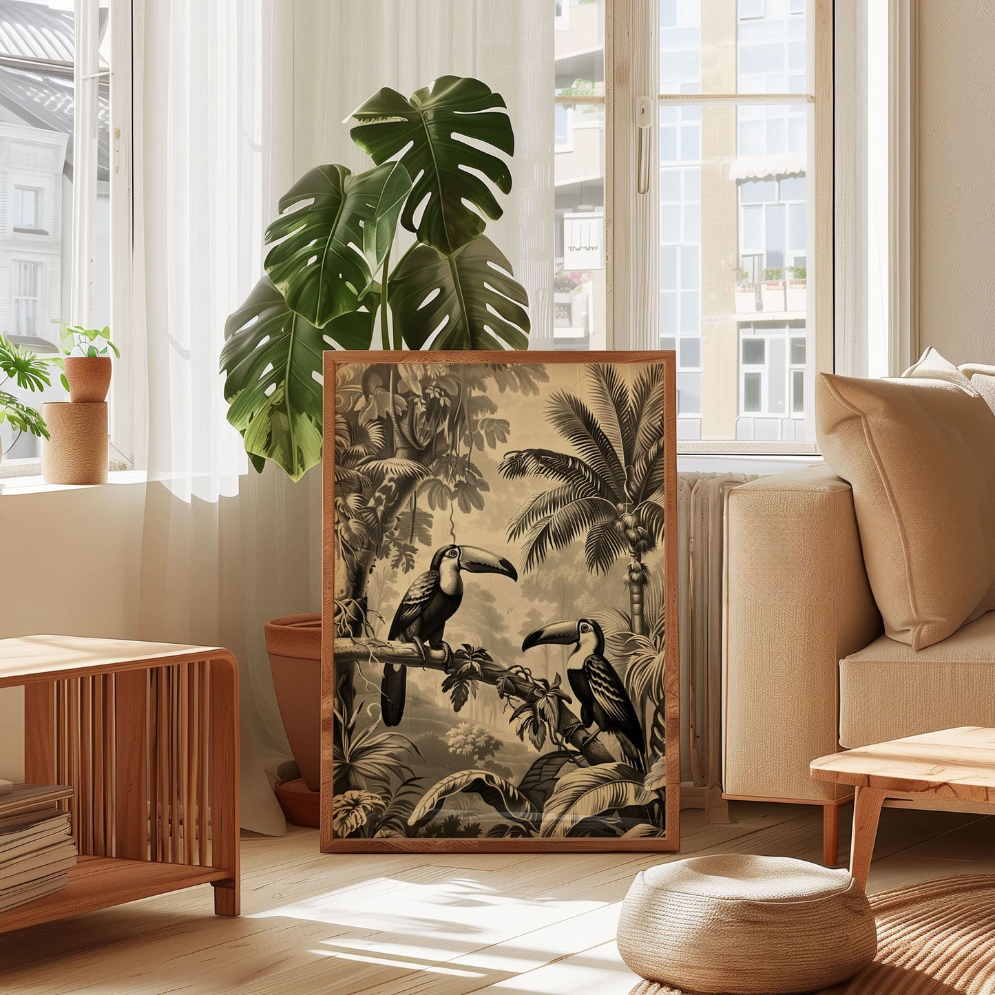 Vintage Toucan Jungle Poster – Antique Tropical Bird Wall Art, Monochrome Safari Print