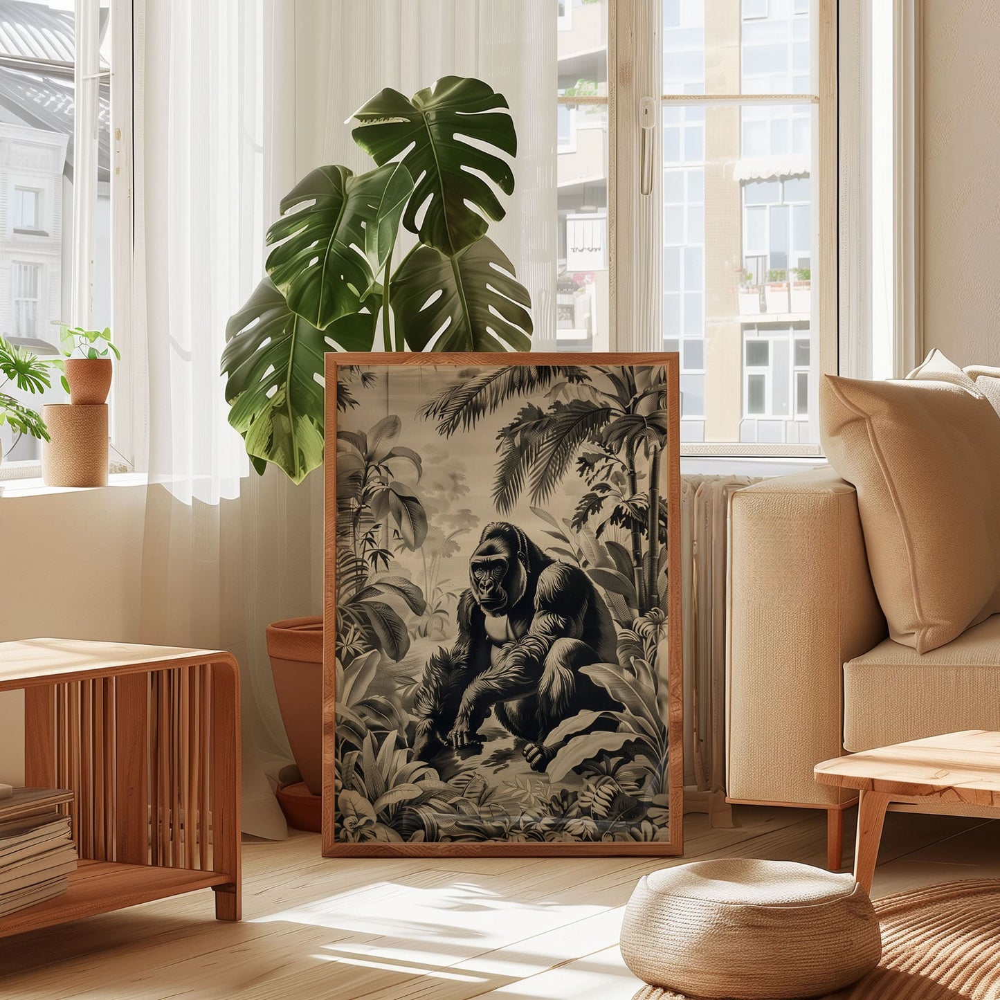 Vintage Gorilla Jungle Poster – Antique Safari Wall Art, Monochrome Wildlife Print