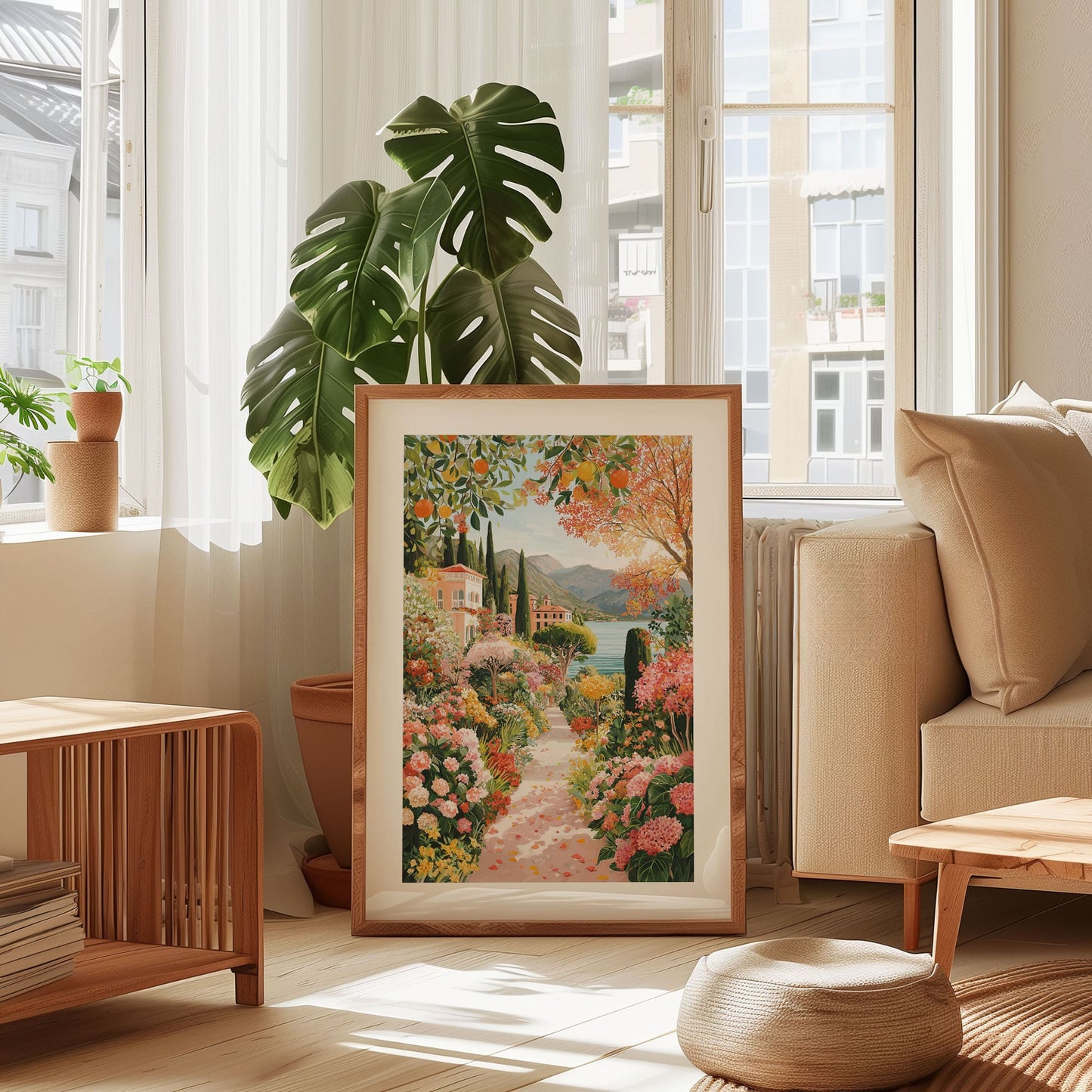 Lake Como Garden Poster – Italian Floral Wall Art, Romantic Mediterranean Travel Print