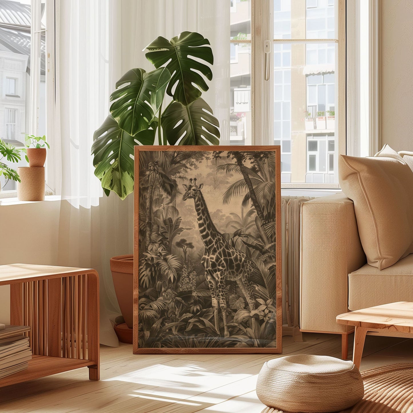 Vintage Giraffe Jungle Poster – Antique Safari Wall Art, Monochrome Wildlife Print