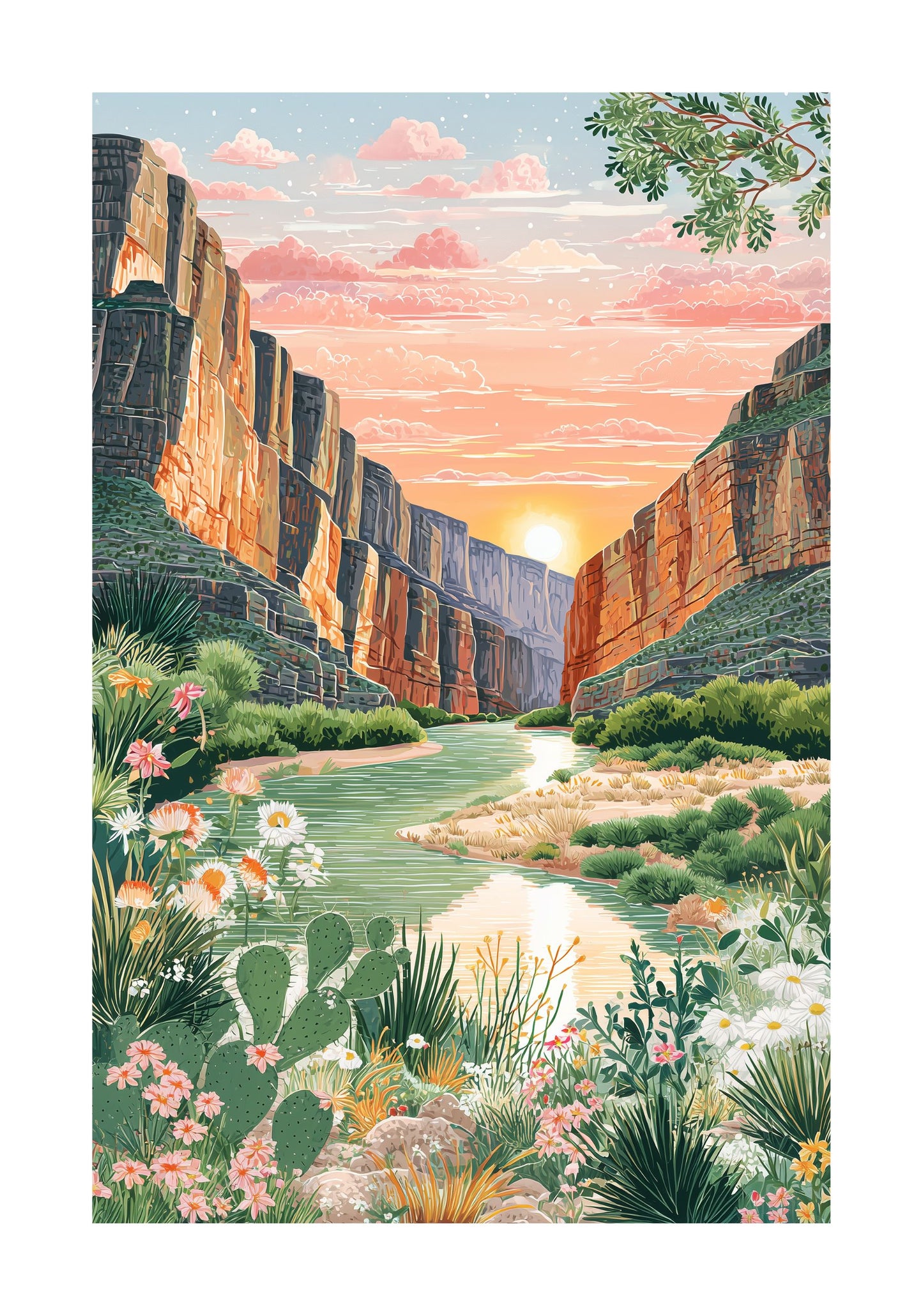 Big Bend National Park Poster – Texas Canyon Wall Art, Desert River Landscape Travel Print