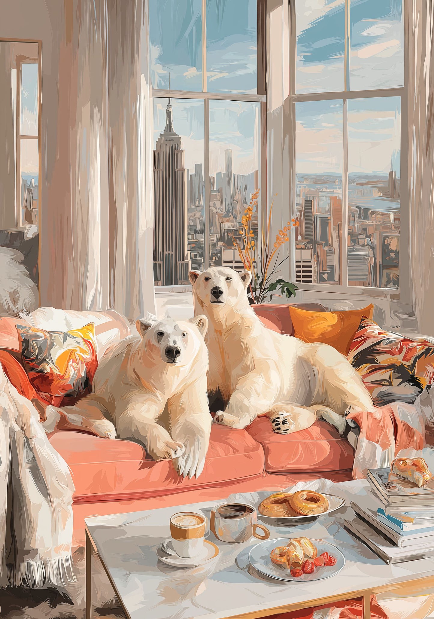 New York Polar Bear Poster – Cozy Animal Wall Art, NYC Apartment Aesthetic Print