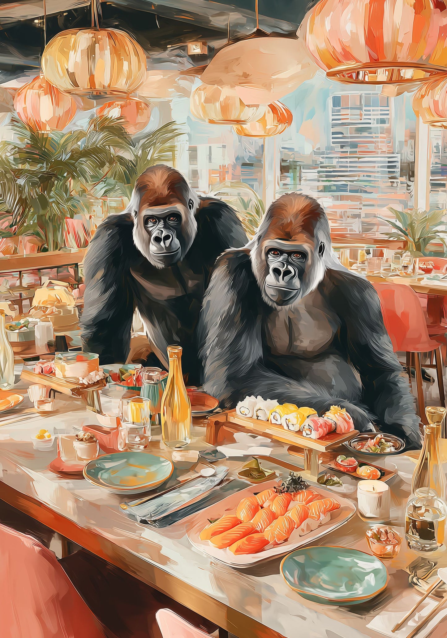 Tokyo Gorilla Sushi Poster – Funny Animal Wall Art, Luxury Japanese Dining Print