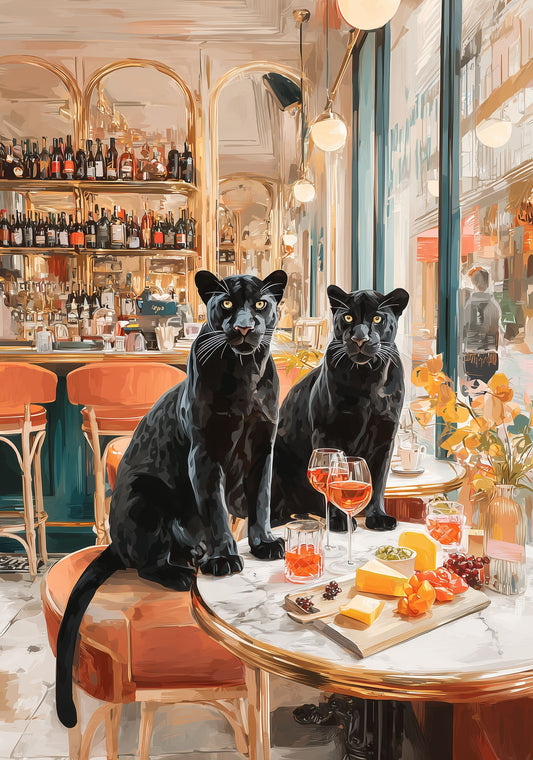 Paris Panther Poster – Luxury Animal Wall Art, French Wine Bar Print