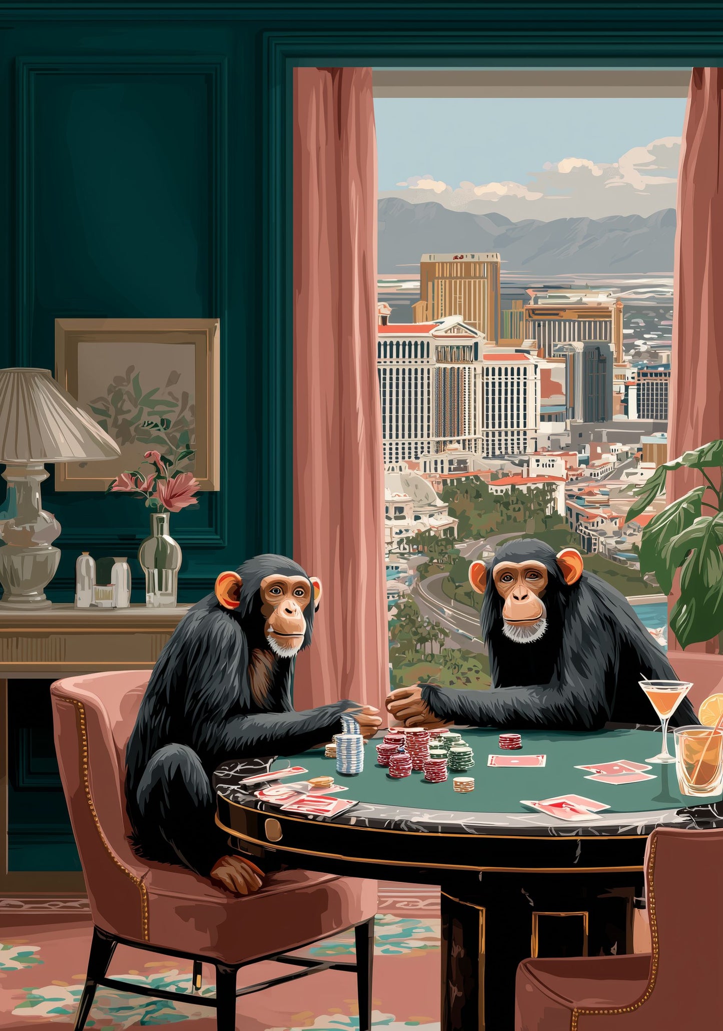 Las Vegas Monkey Poker Poster – Funny Animal Wall Art, Casino Night Print