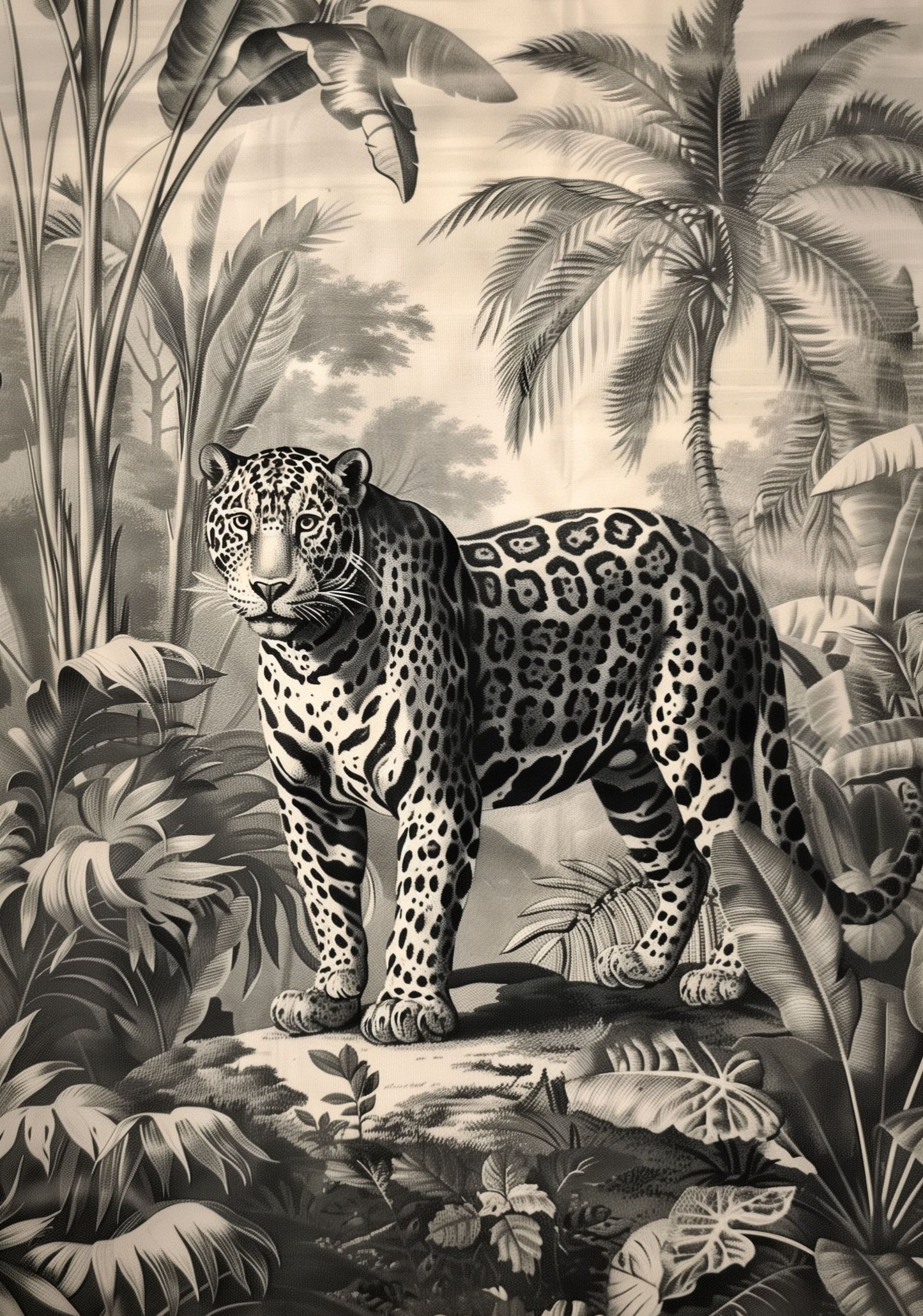 Vintage Leopard Jungle Poster – Antique Safari Wall Art, Monochrome Wildlife Print