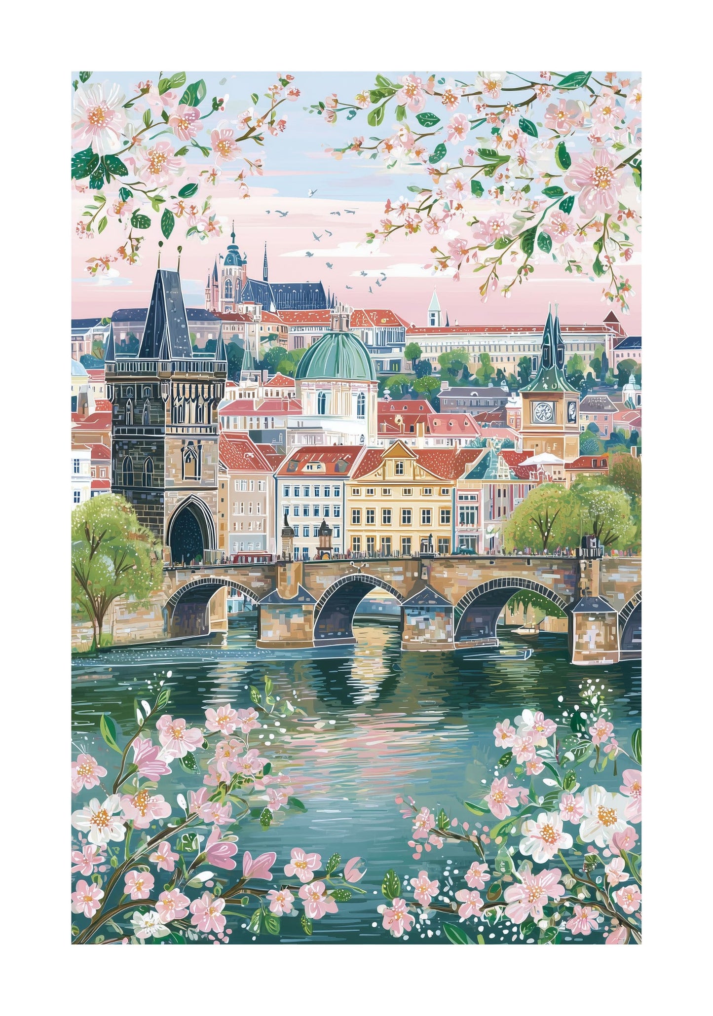 Prague Charles Bridge Poster — Romantic Czech Republic Cityscape Wall Art