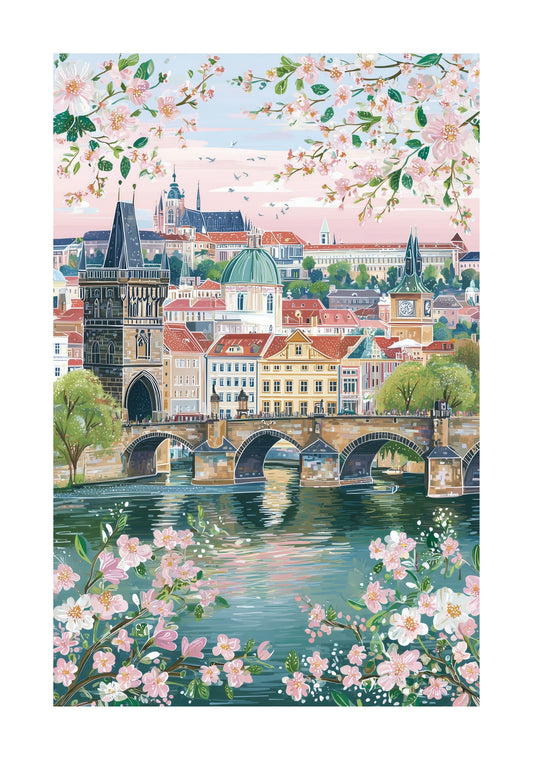 Prague Charles Bridge Poster — Romantic Czech Republic Cityscape Wall Art