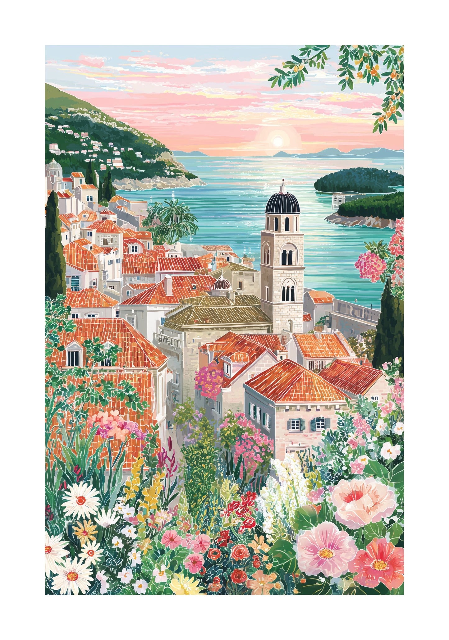 Dubrovnik Croatia Poster — Adriatic Coast Sunset Travel Wall Art