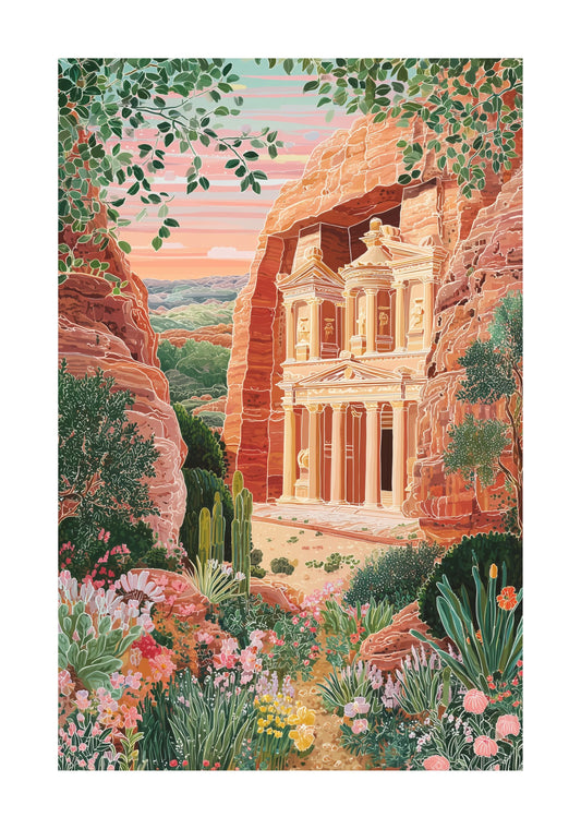 Petra, Jordan Poster — Treasury of Petra Desert Landscape Travel Wall Art