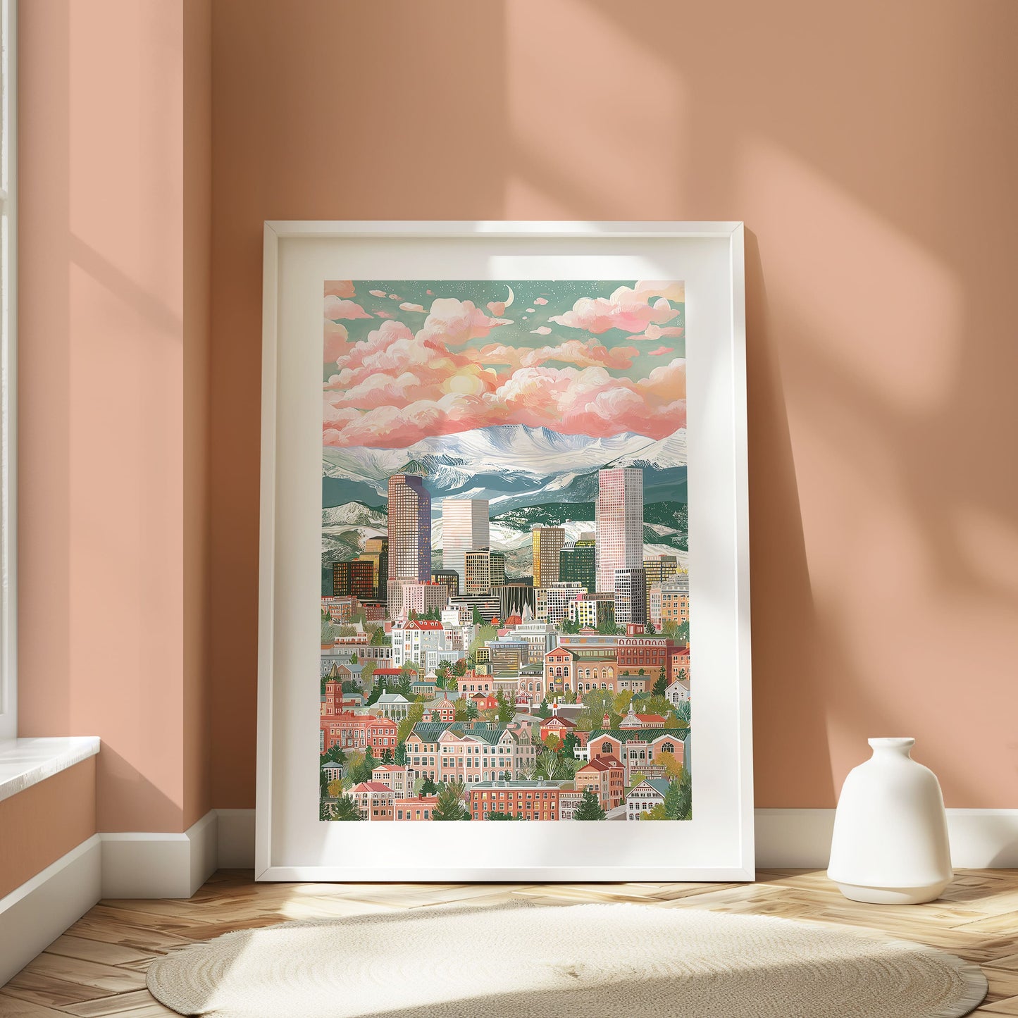 Denver Skyline Poster — Colorado Cityscape Wall Art with Rocky Mountains