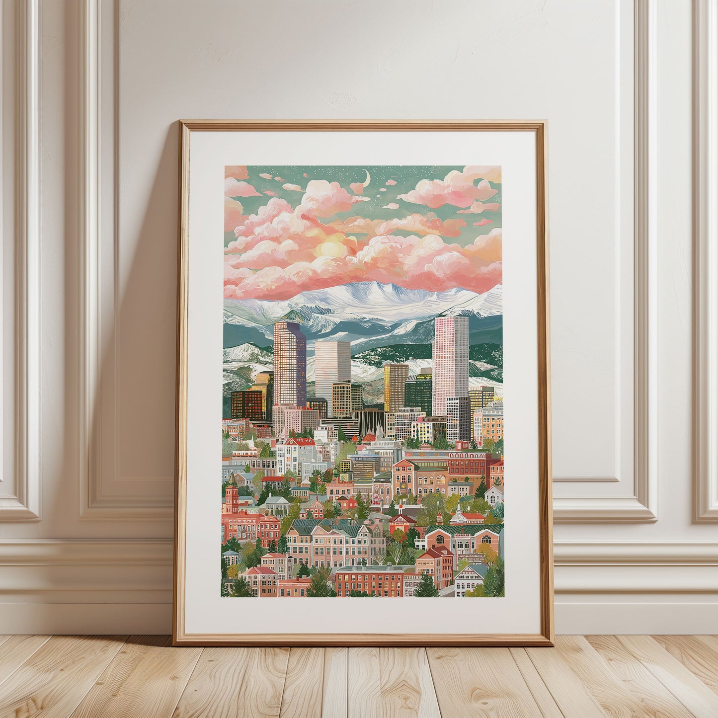 Denver Skyline Poster — Colorado Cityscape Wall Art with Rocky Mountains