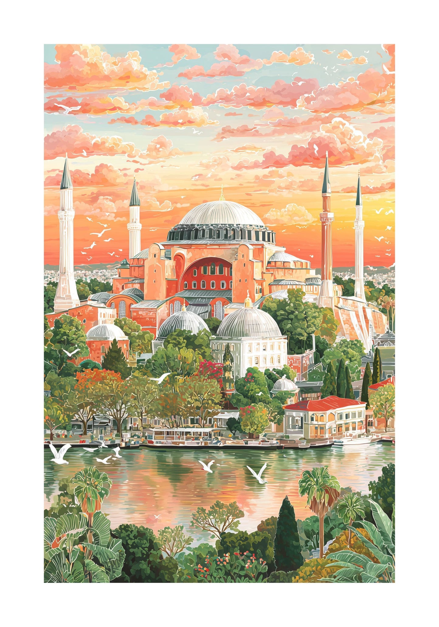 Istanbul Hagia Sophia Poster — Colorful Bosphorus Sunset Cityscape Travel Print
