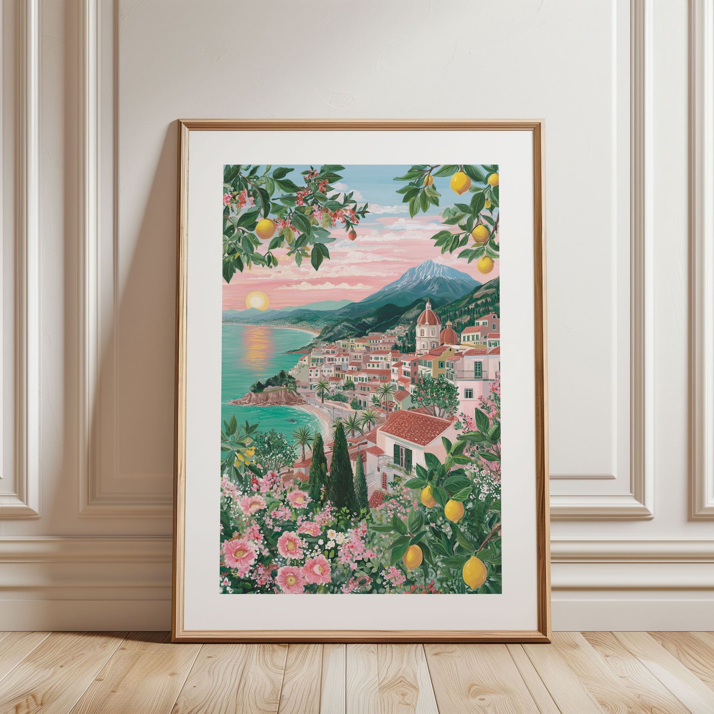 Sicily Coastal Poster — Mediterranean Lemon Summer Wall Art