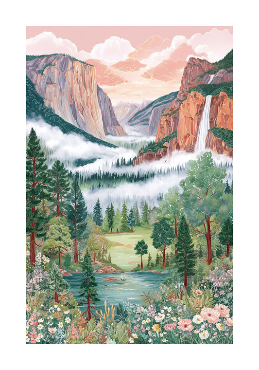 Yosemite National Park Poster — Vintage Mountain Landscape Print
