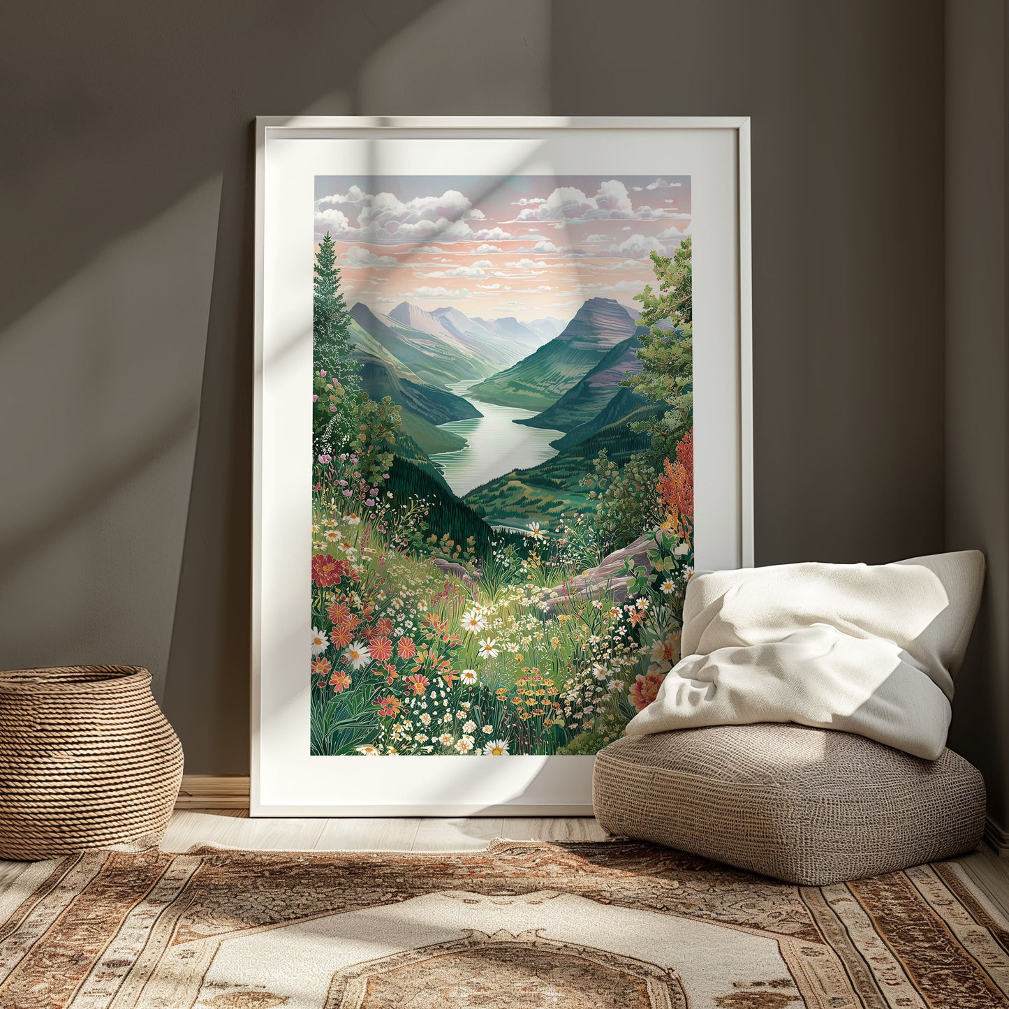 Glacier National Park Mountain Lake Poster — Hidden Lake Overlook Wildflower Print