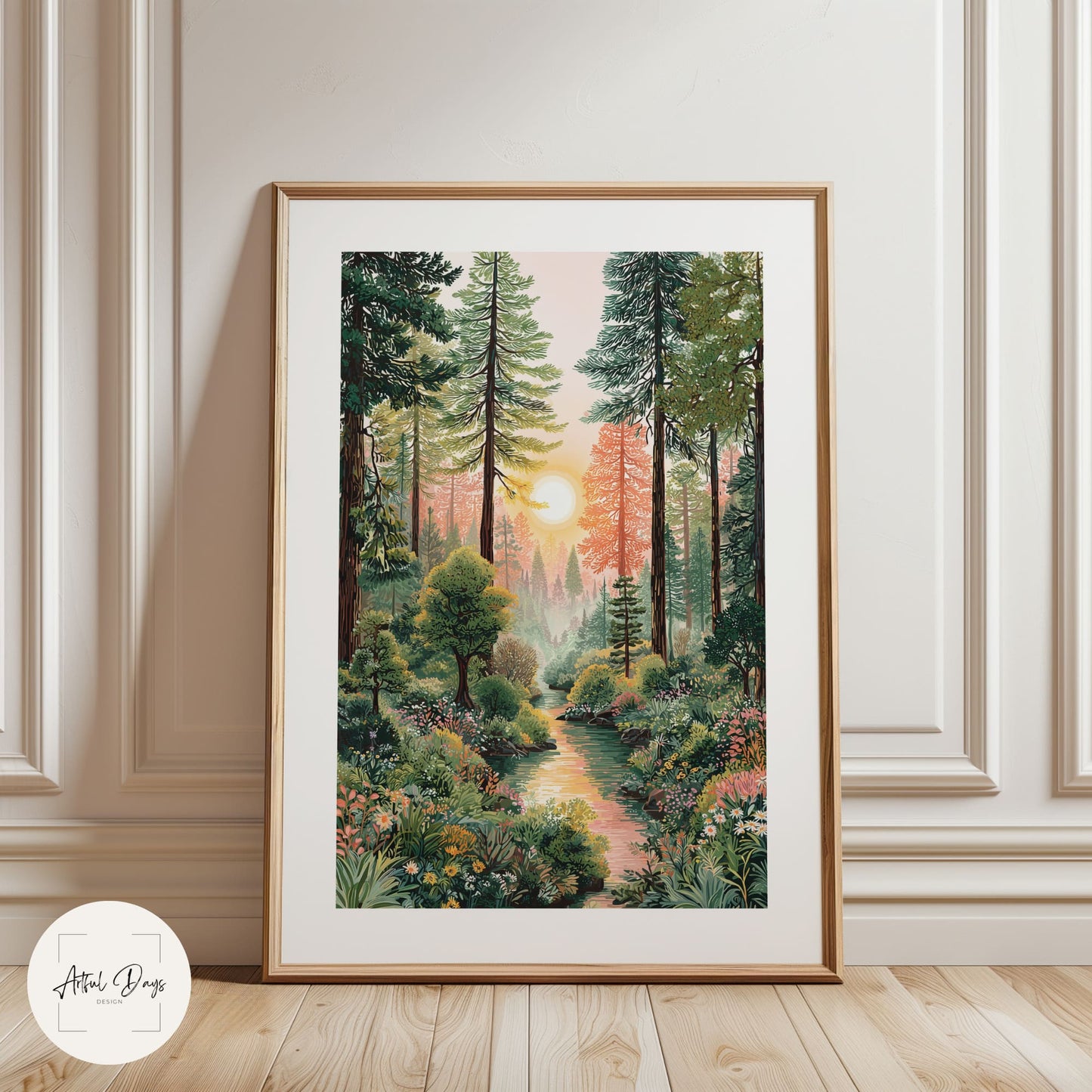 Olympic National Park Forest River Poster — Sunset Woodland Landscape Print