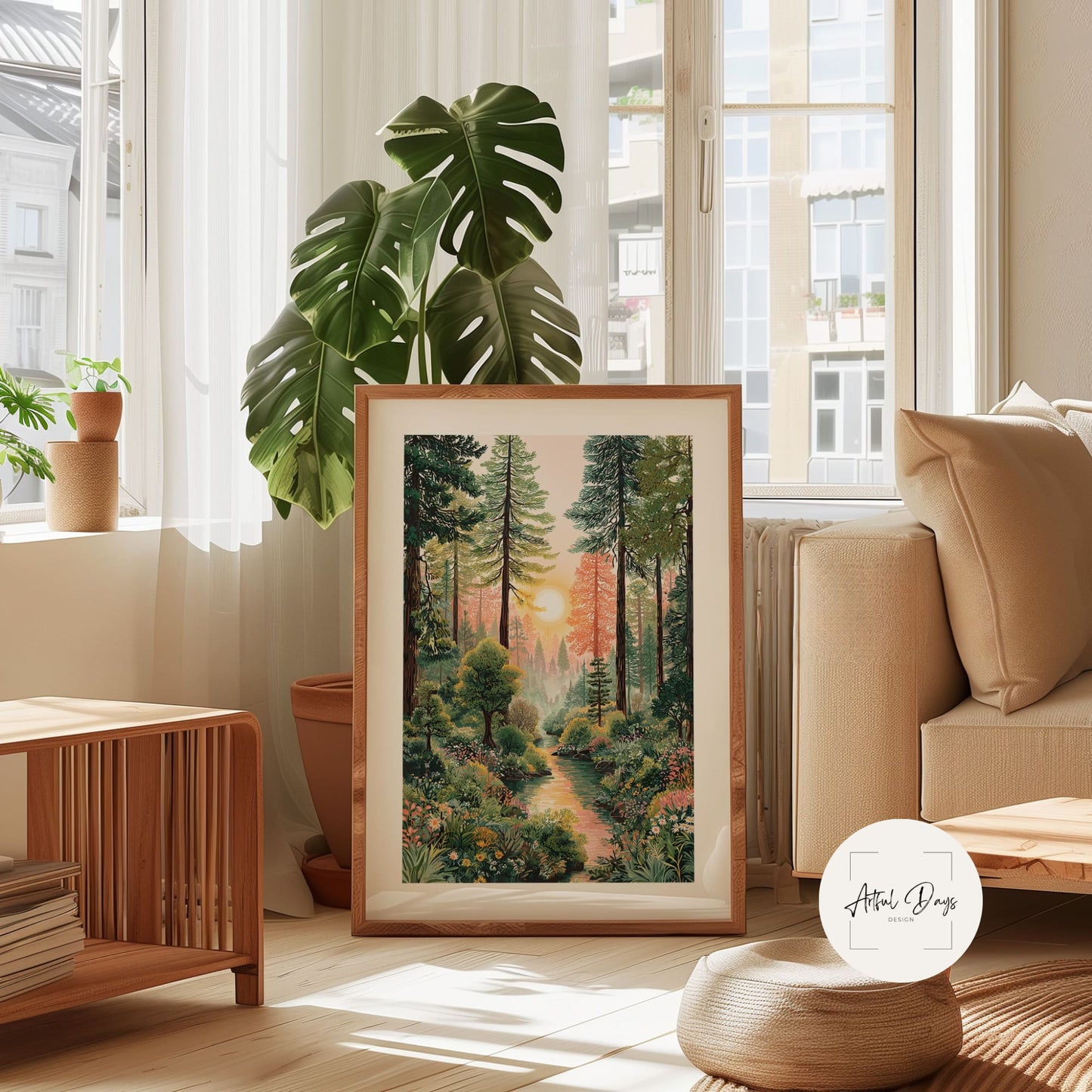 Olympic National Park Forest River Poster — Sunset Woodland Landscape Print