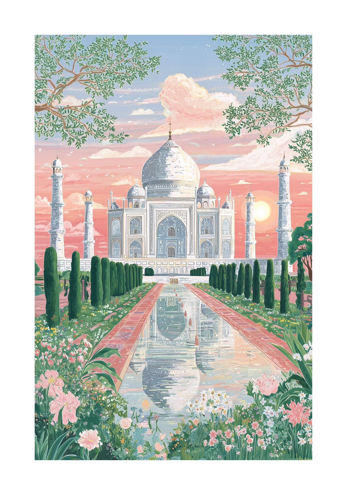 Taj Mahal Poster — Romantic Sunset India Travel Wall Art