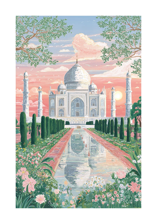 Taj Mahal Poster — Romantic Sunset India Travel Wall Art